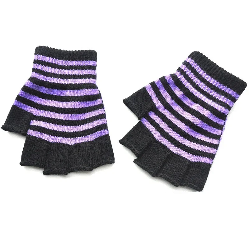 1Pair Black Red Stripe Half Finger Fingerless Gloves for Women Men Knit Wrist Winter Warm Outdoor Gothic Lolita Style Mittens