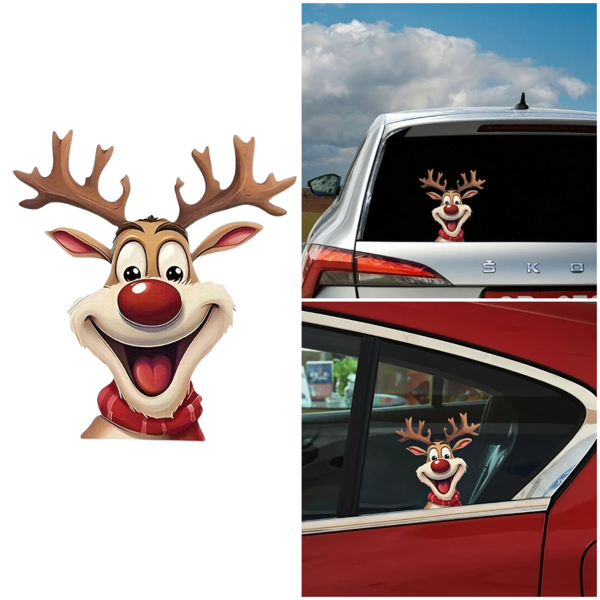 Christmas Car Stickers Waterproof Santa Claus & Reindeer Designs for Car Window Decor, Computer Decorative Stickers