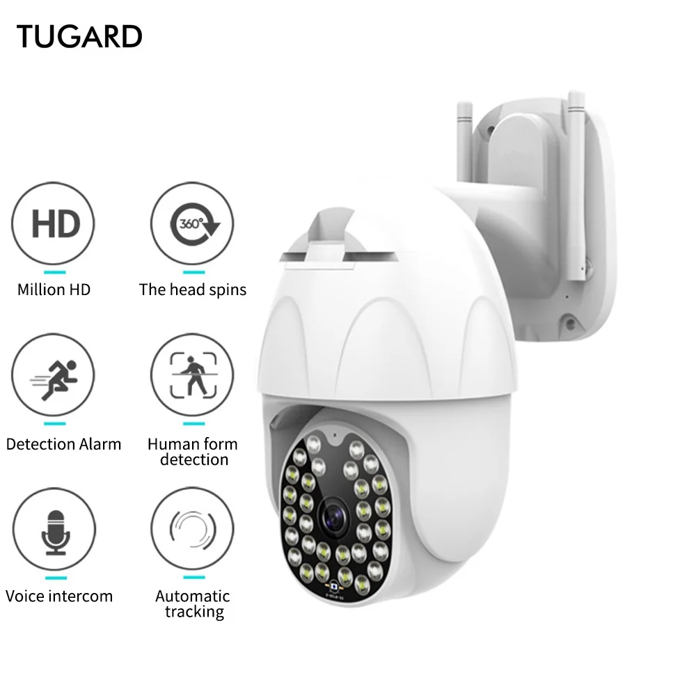 

TUGARD HD Outdoor IP Camera 1080P WiFi Camera Auto Tracking Two Way Audio 2MP Full Color Night Vision Surveillance PTZ Camera