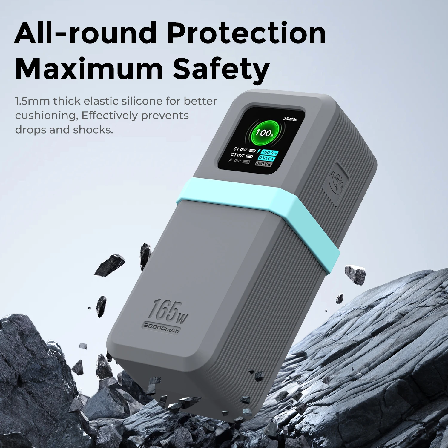 حافظة سيليكون SIKAI لهاتف UGREEN Nexode165W 20000mAh Power Bank PD3.0 غطاء آمن مضاد للغبار ومقاوم للخدش