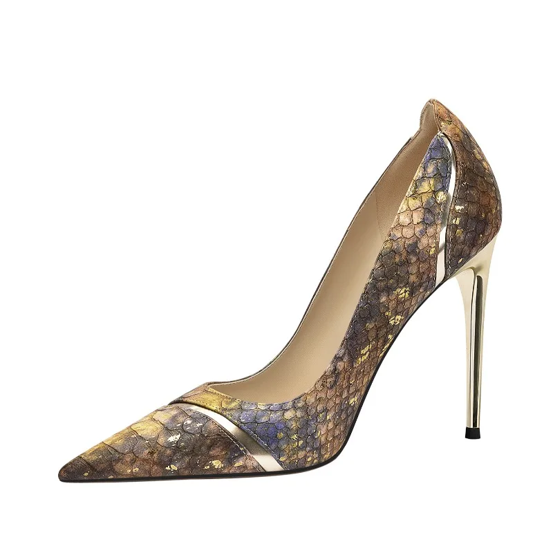 European Style Snake Print Pointed High Heels Sexy Versatile Pumps New Women Single Shoes