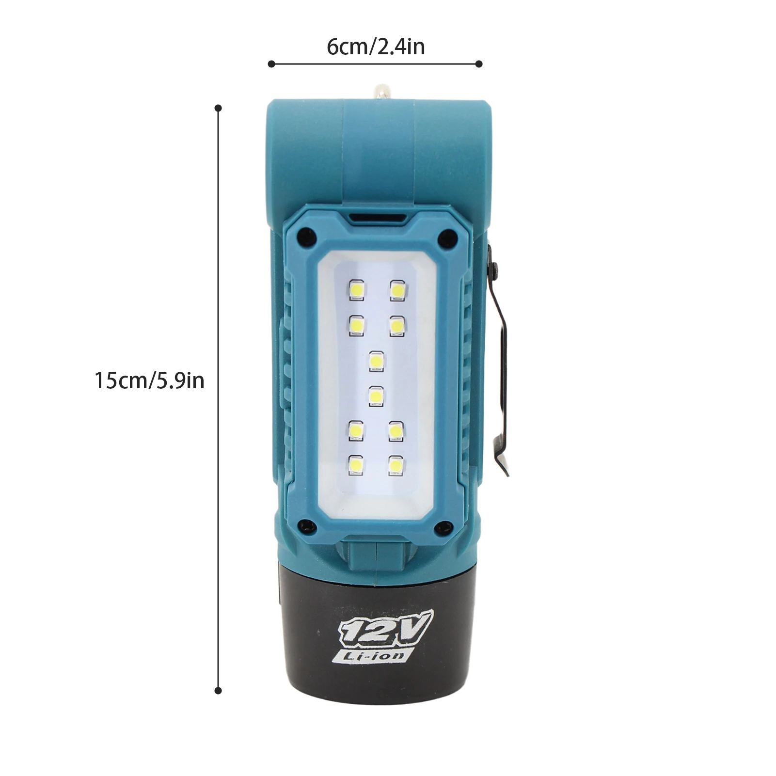 ไฟทำงาน LED 12V MAX 180 °   โคมไฟพับได้ 2 ระดับความสว่างพร้อมจอแสดงผลพลังงานแบตเตอรี่พร้อมตะขอแขวนและด้านหลังแบบแม่เหล็ก