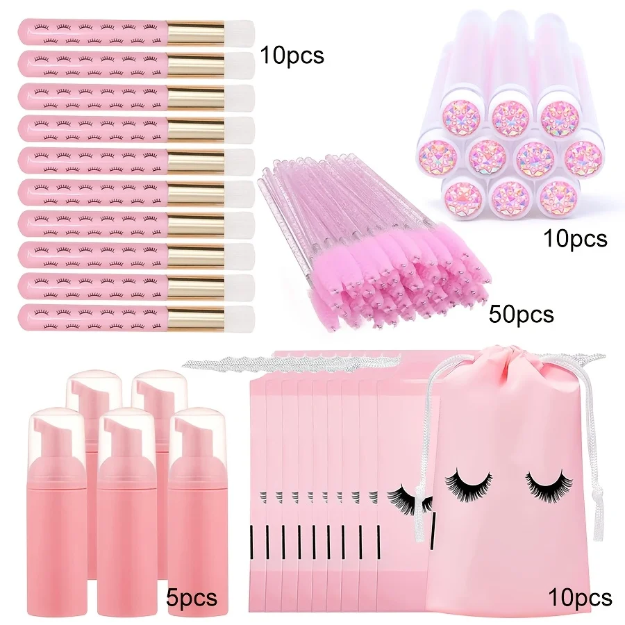 83-teiliges Wimpern-Shampoo-Bürsten-Set – Schaumstoff-Pumpflaschen, weiche Zauberstäbe und Pflegebeutel, komplettes Wimpernreinigungsset mit Aufbewahrungskoffer