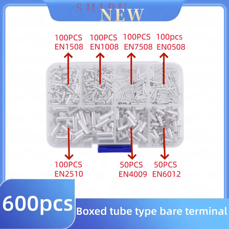 

600Pcs 7 Types of En Terminal Combination Tube Type Bare Terminal Combination Wire Nose Tube End Box Kit