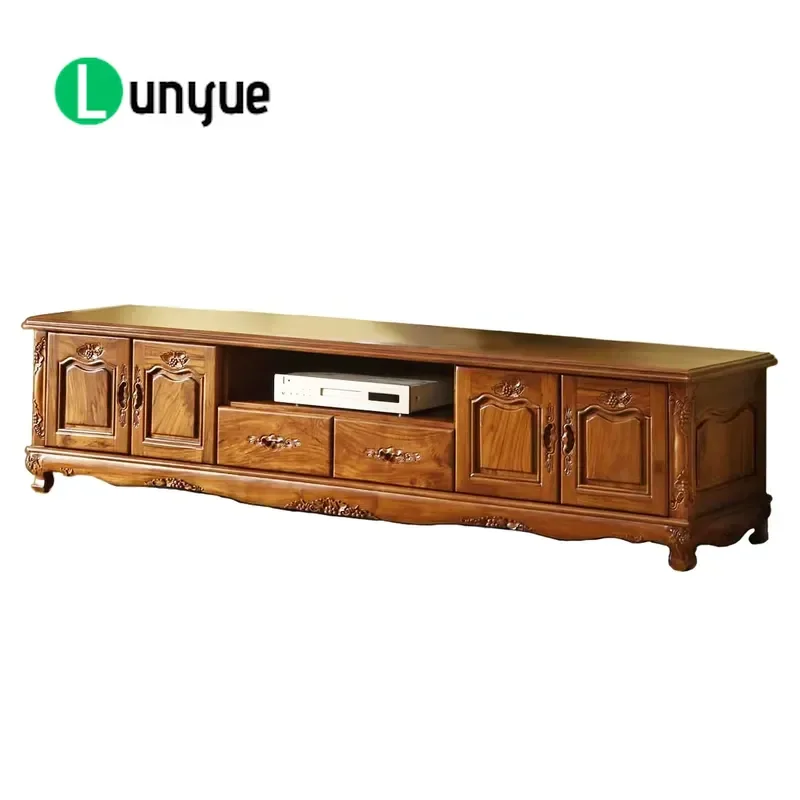 Luxury European Modern Antique Hand Carved Teak TV Cabinet 4 Doors 2 Drawers Sustainable Durable Comfortable Living Room