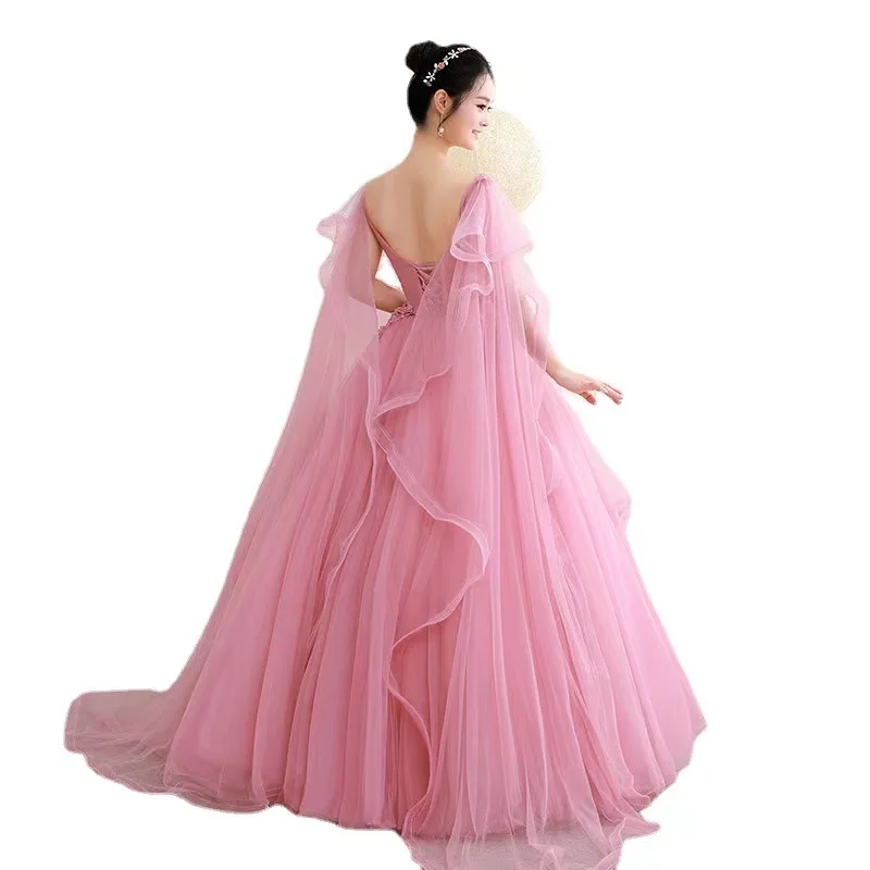 Yeni kayış pembe inci balo quincedresses elbiseler 15 parti resmi 3D çiçek dantel Applqiue doğum günü prenses önlük pelerin ile