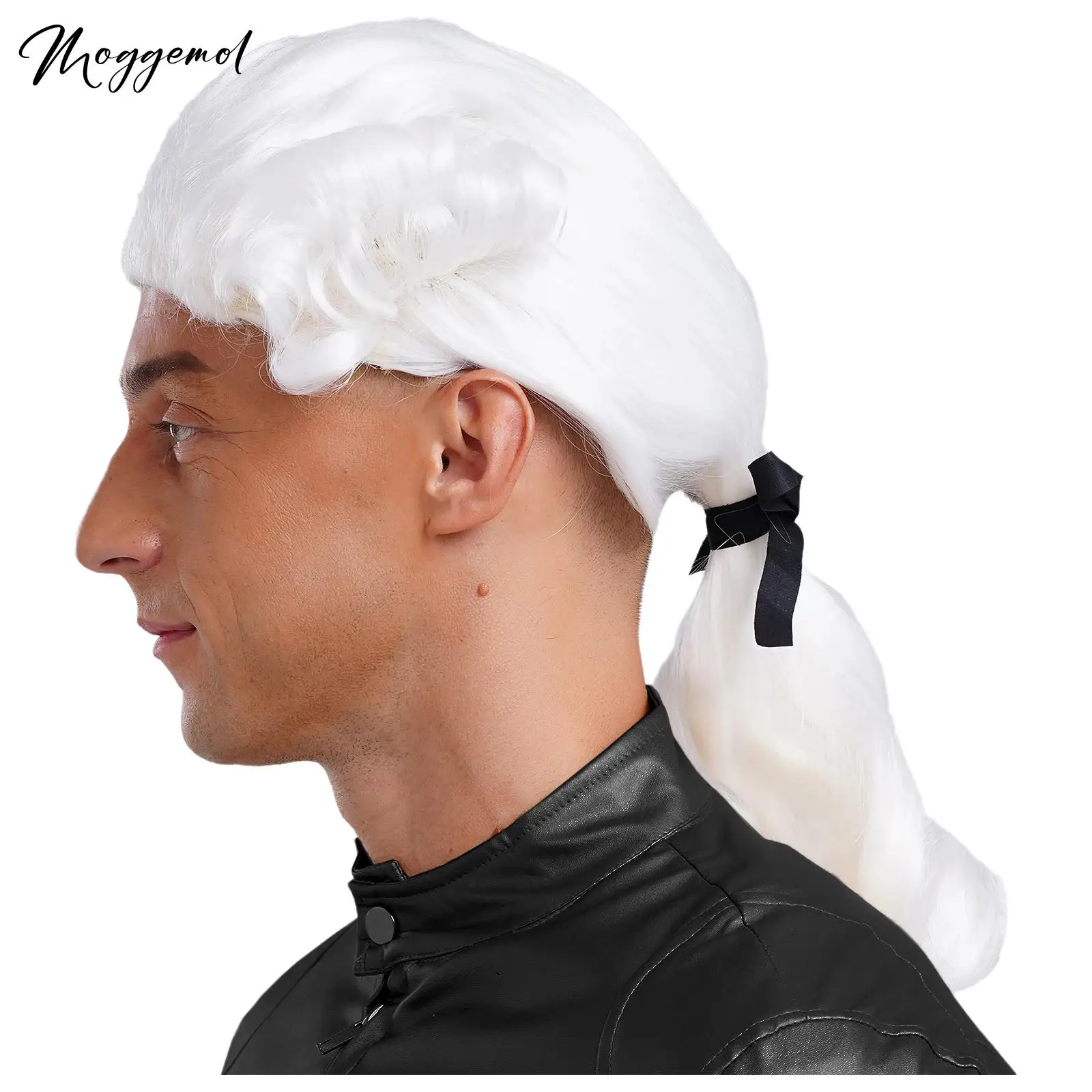 Mens Lawyer Judge Baroque Cosplay Curly Wig Costume Wigs Historical Long Wig Colonial Judge Role Play Fancy Dress for Halloween