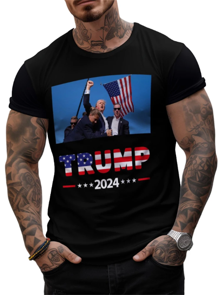 Summer Men's T-shirt Donald Trump 2024 Survived Shot At Election Rally T-Shirt Summer Men's T-shirt Casual Short Sleeves