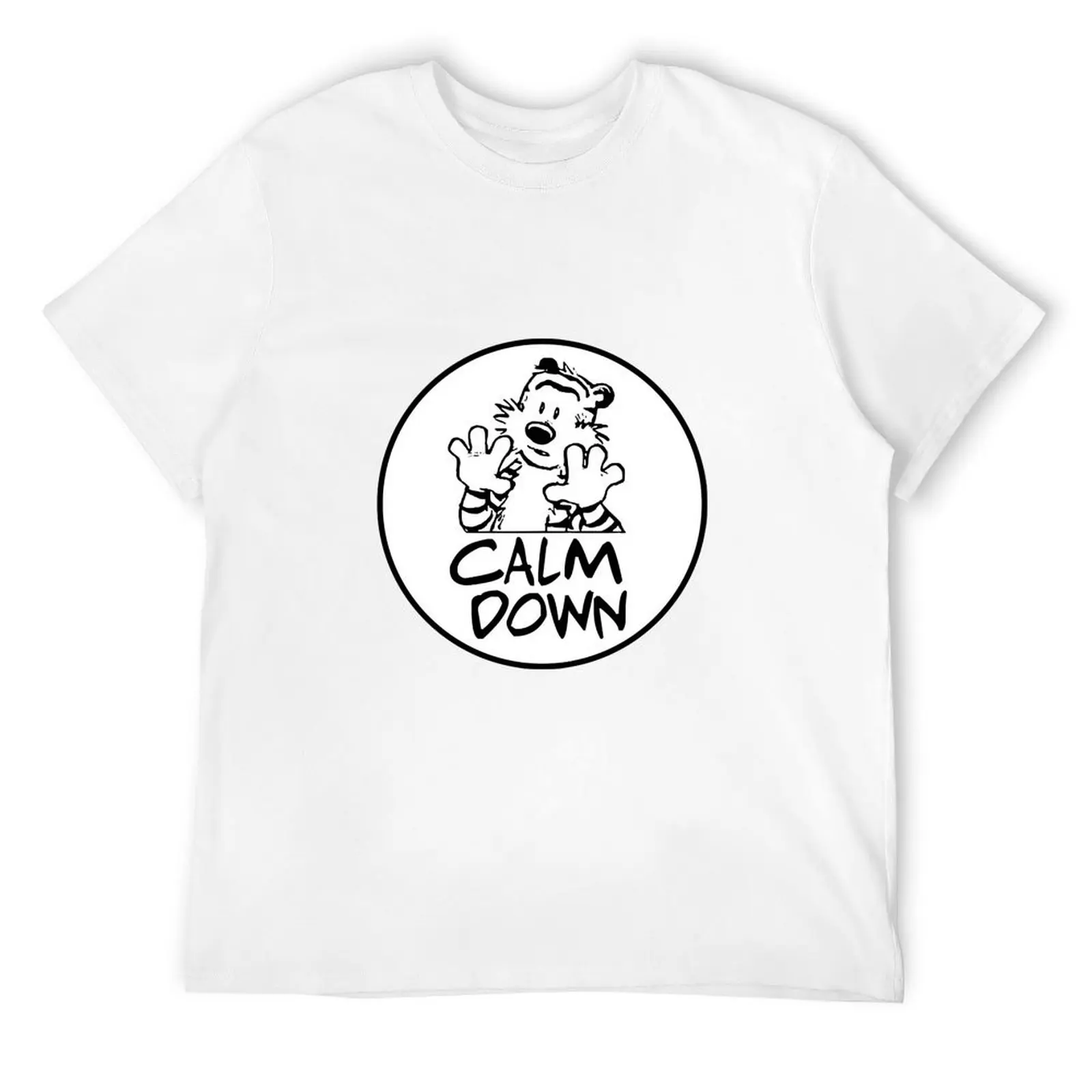 CALVIN and HOBBES CALM DOWN White Circle Funny Stuffed Tiger Cartoon T-Shirt Coffee Mug Apparel Hood T-Shirt