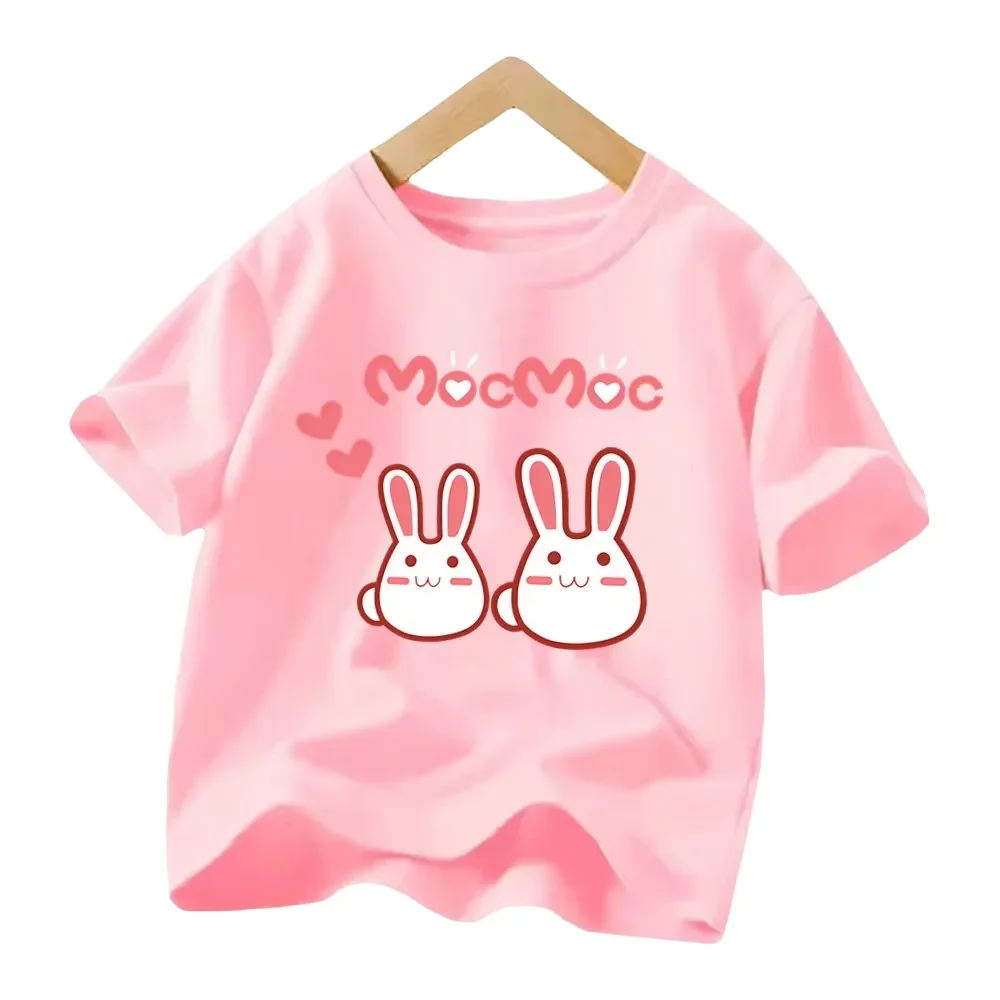 Mädchen-T-Shirt mit niedlichem Hasenmuster, ideal für Kinder, die sich für Tiere interessieren, kurzärmeliges Oberteil mit grafischem Motiv, für Mädchen im Alter von 3 bis 14 Jahren.