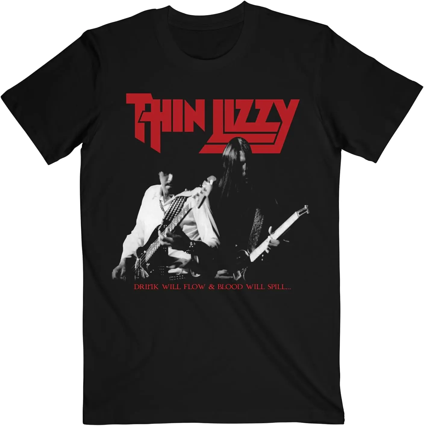 Thin Lizzy Drink Will Flow & Blood Will Spill Adult Black Short Sleeve T Shirt Rock Graphic Tees