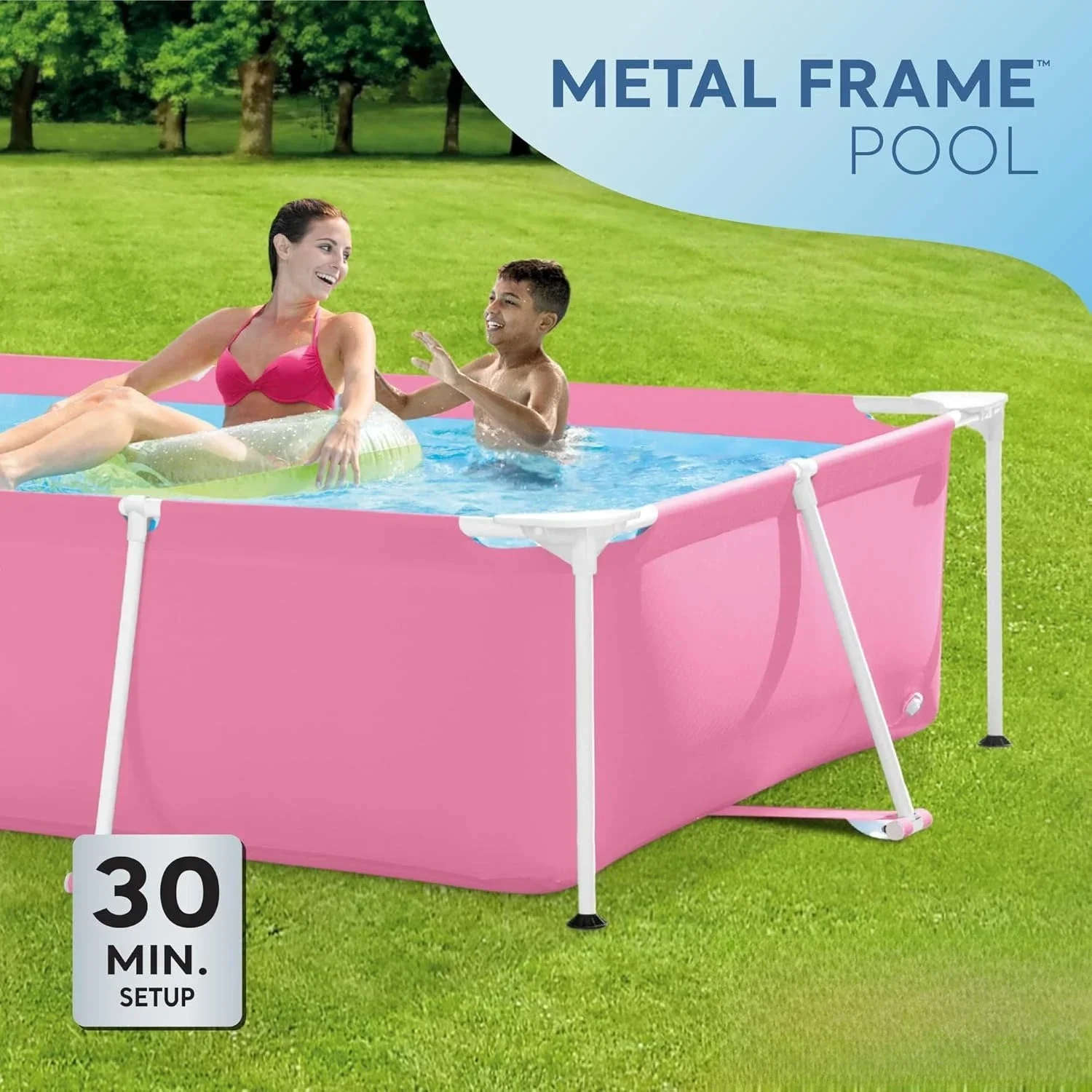 [¡Nueva llegada, precio con descuento! ]Piscina de patio exterior sobre el suelo con estructura metálica rectangular de 7' de largo x 5' de ancho x 23-5/8 pulgadas de alto, 439 Ga