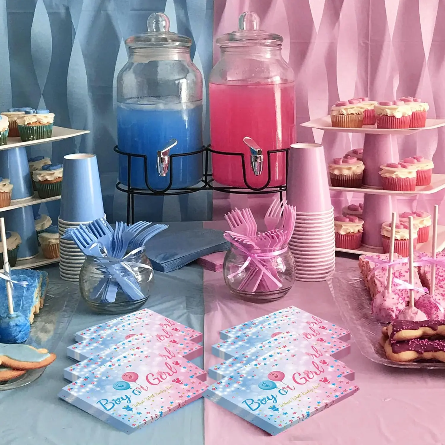 24 Stück Gender-Reveal-Servietten, Einweg-Papierservietten für Jungen oder Mädchen, für Babyparty-Gender-Reveal-Party-Zubehör – Detail 1