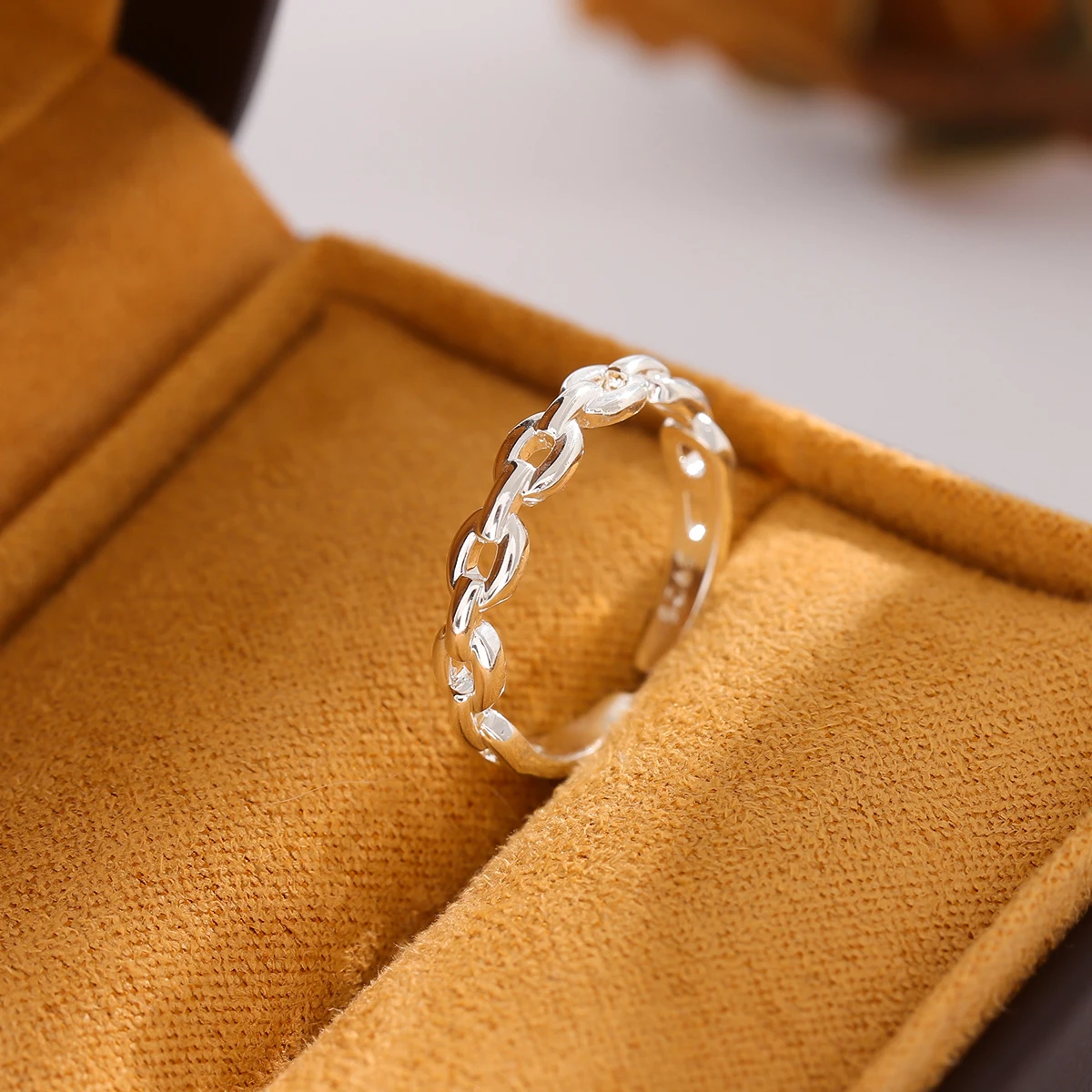 Women's 925 Sterling Silver Chain Shaped Adjustable Ring