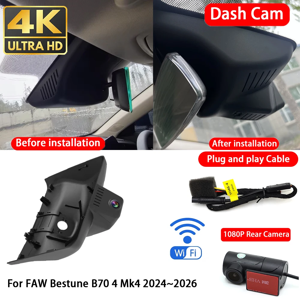 Cámara para Auto FAW Bestune B70 4 Mk4 2024~2026, 4K 2160P, Delantera y Trasera, DVR, Wifi, Plug & Play, Grabación en Bucle
