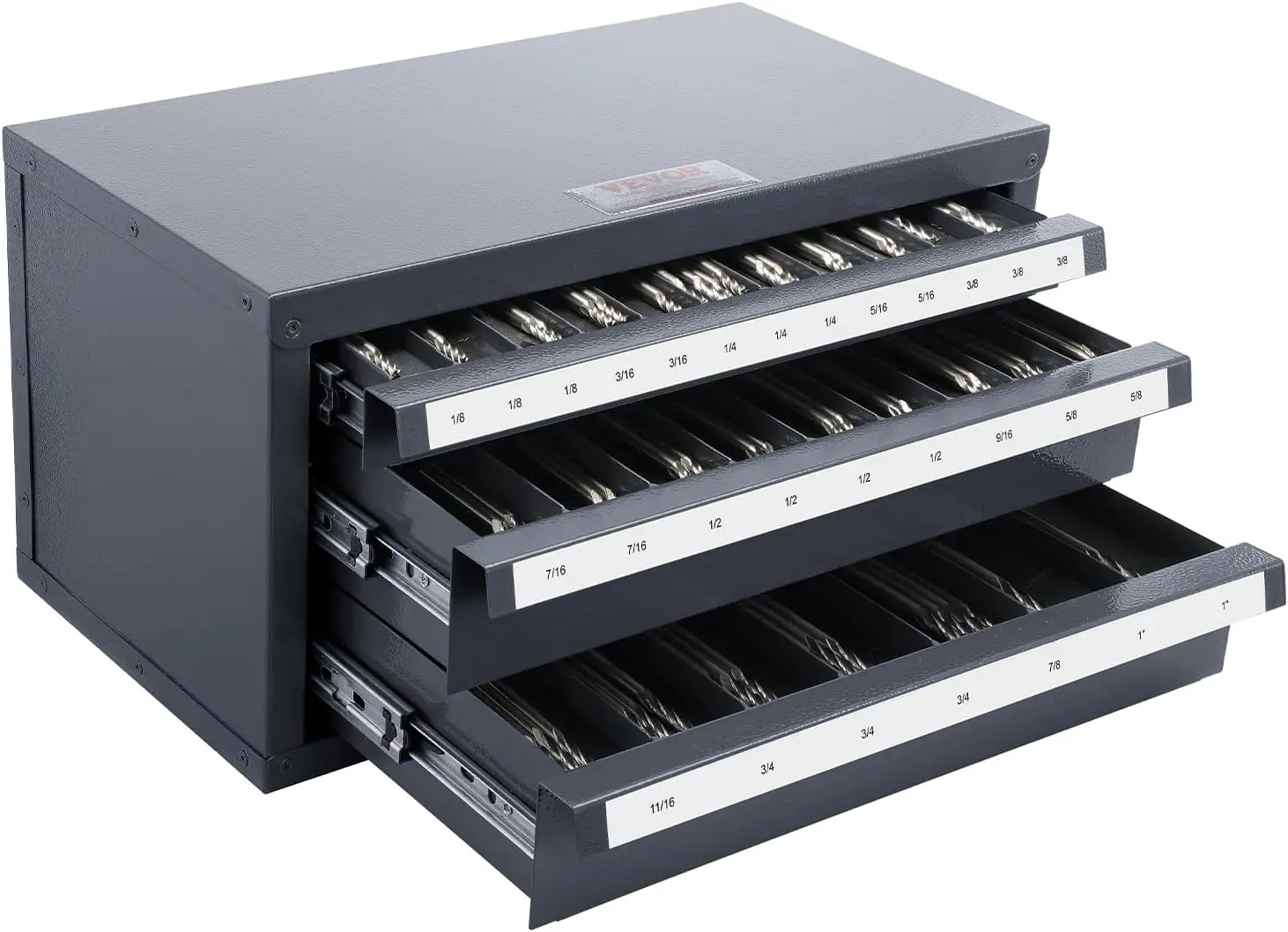 End Mill Dispenser - Three-Drawer End Mill Organizer Cabinet, Cold Rolled Steel, Fractional Sizes 1/8