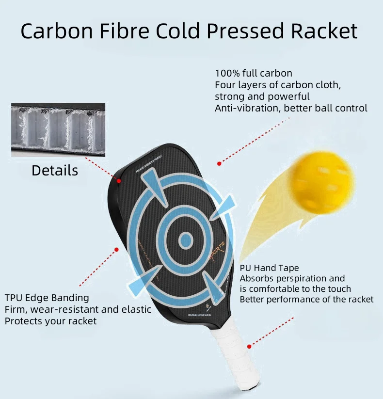 OUZEY Pickleball pás 3K superfície de fibra de carbono aprovada pela USAPA raquete prensada a frio de fibra de carbono