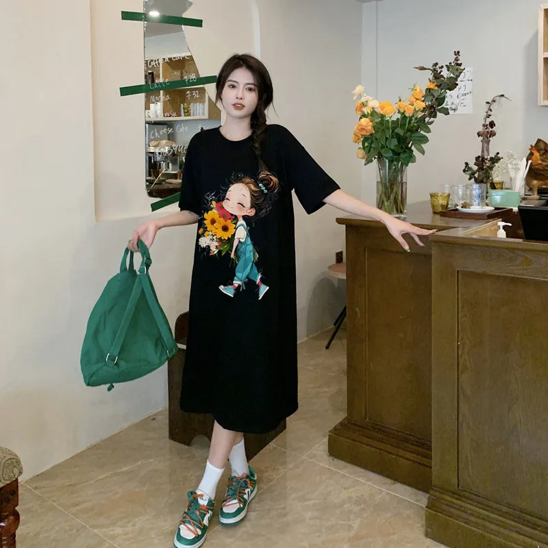 Summer Cartoon Print New Trend Loose Short Sleeve Comfortable Women Maternity Dress