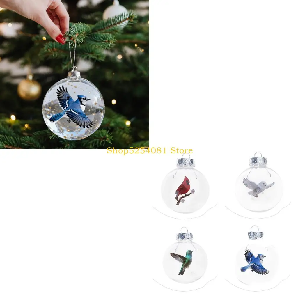 AXYC Artistic Bird Themed Holiday Decors Piece Clear Plastic Christmas Ball Baubles