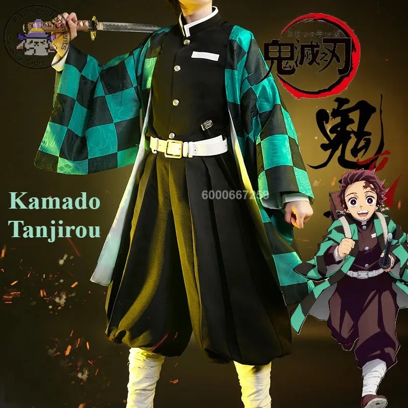 

Убийцы демонов Kimetsu No Yaiba аниме Kamado Tanjirou косплей костюм для женщин и мужчин униформа Kisatsutai парик Хэллоуин Comic Con наряд