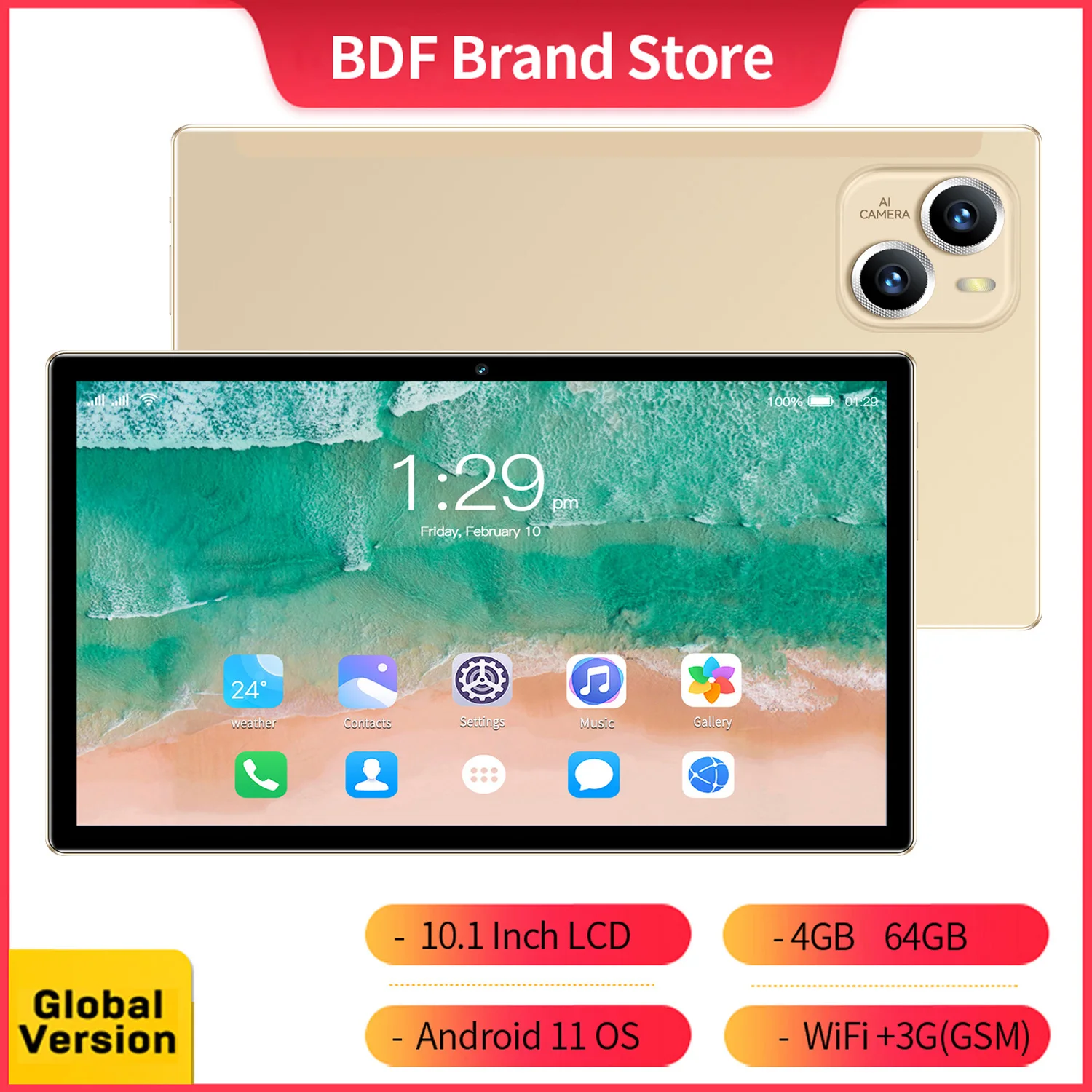 New R16 BDF 10.1 Inch Tablet Android 11, 4GB RAM 64GB ROM,1TB Expand,1280x800 IPS Screen 5000MAH Battery,GMS 3G Network,WiFi