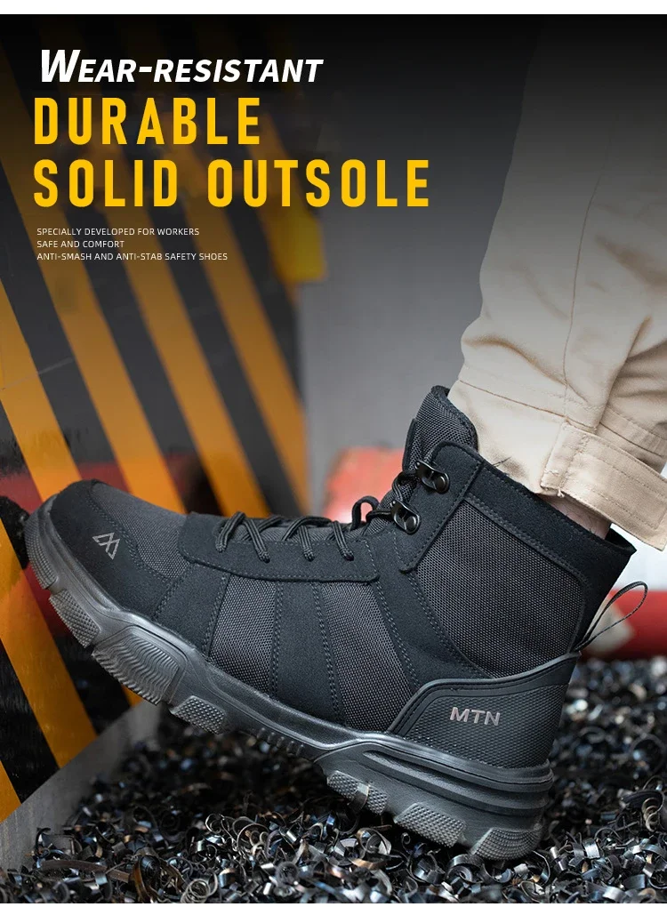 Stahlkappen-Arbeitsschuhe Unzerstörbare Sicherheitsschuhe für Männer Stoßfeste, durchtrittsichere Bergbaustiefel Modische Herren-High-Top-Stiefel Sneakers – Detail 12