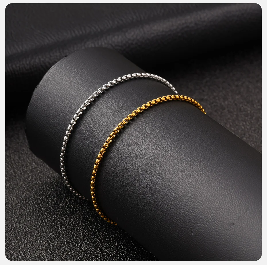 Vnox Edelstahl-Kastenkettenglieder-Fußkettchen für Männer und Frauen, gold-silberfarbenes, verstellbares Ketten-Fußkettchen-Armband, Schmuckgeschenk für Männer – Detail 6
