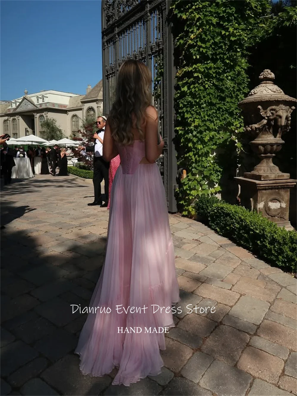디안루오 핑크 러플 스윗하트 이브닝 드레스 A라인 컷아웃 파티 가운 우아한 쉬폰 드레스 여성용 2025 맞춤 제작
