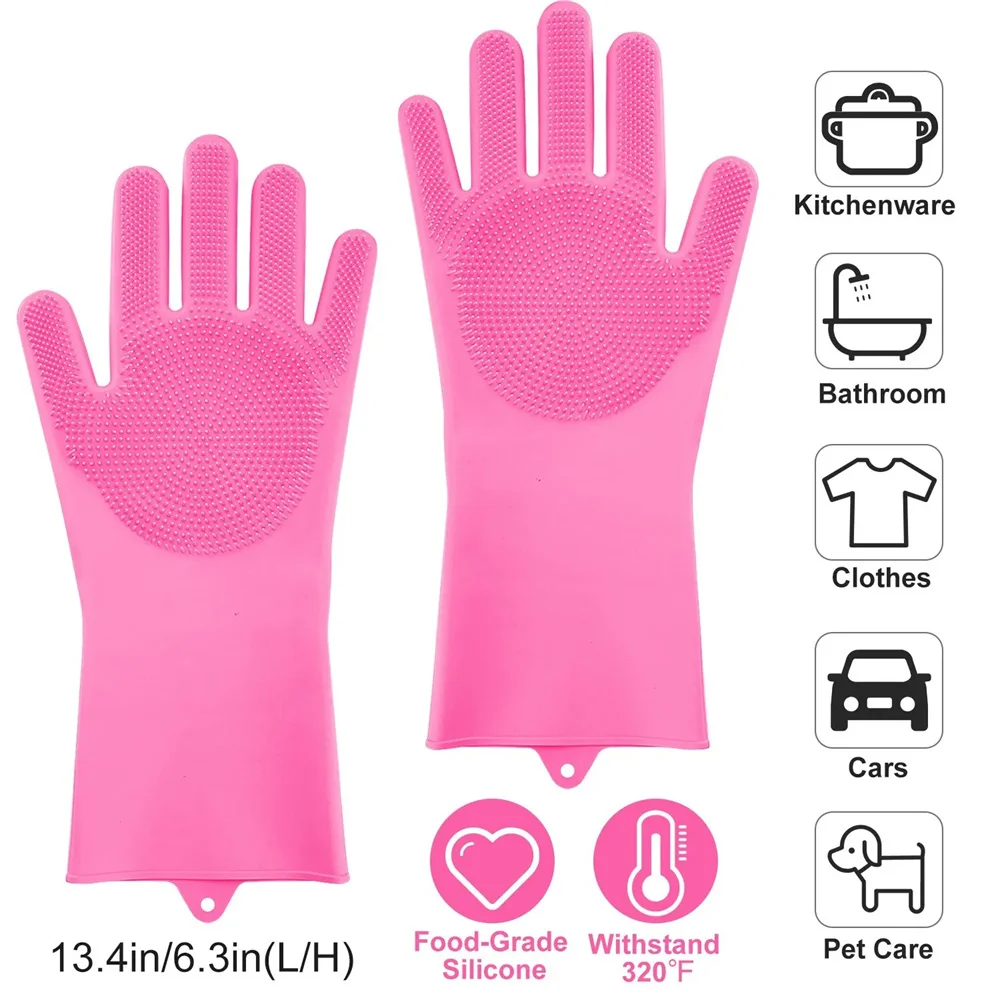 Dishwashing Cleaning Gloves Magic Silicone Rubber Dish Washing Gloves for Household Sponge Scrubber Kitchen Cleaning Tools