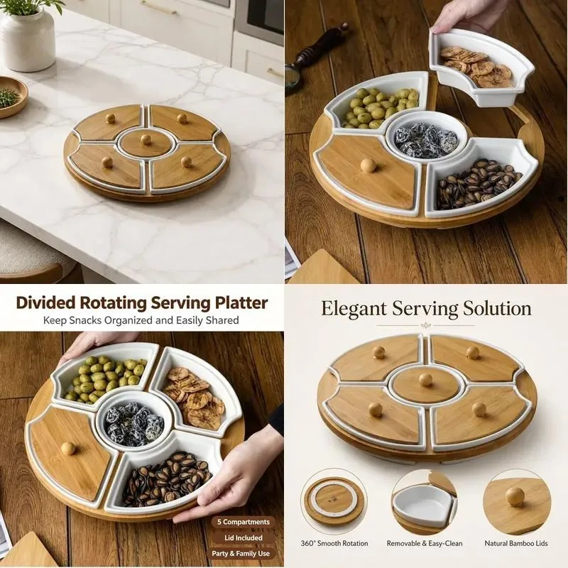 for Type A B Classic Bamboo Rotating Tray White Grid Tray Set Durable and Environmentally Friendly Suitable for Party Snacks