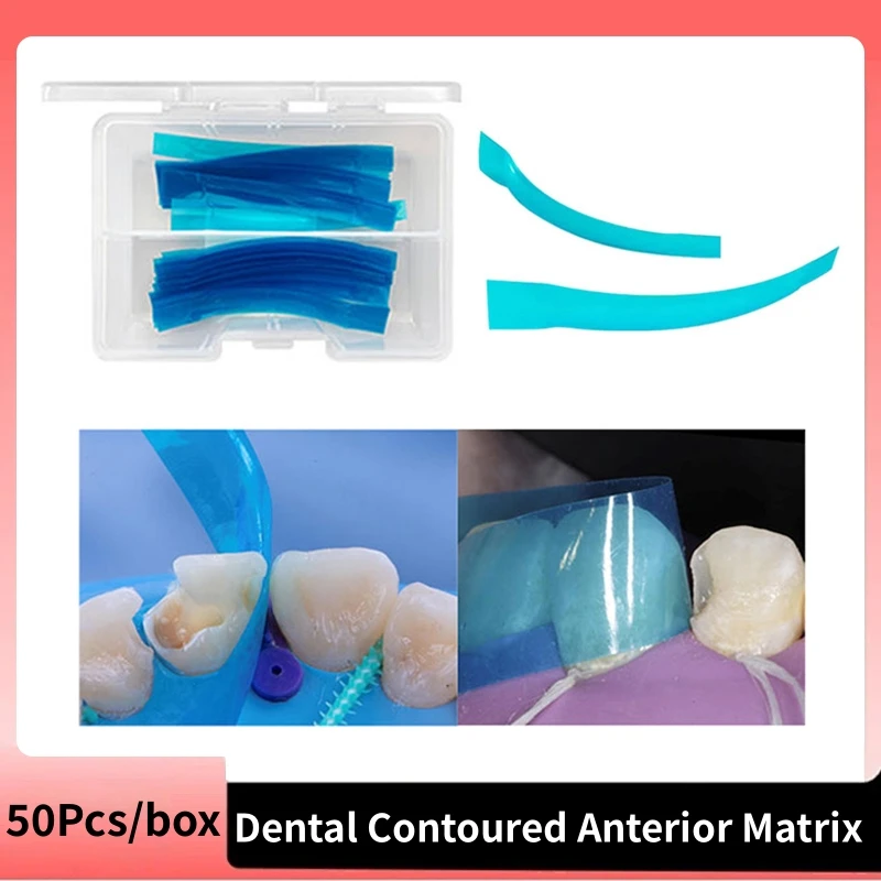 50Pc Dental Contoured Anterior Matrix Blue Strip Resin Restoration Matrix Anterior Matrices Thickness 0.05mm Dentistry Materials