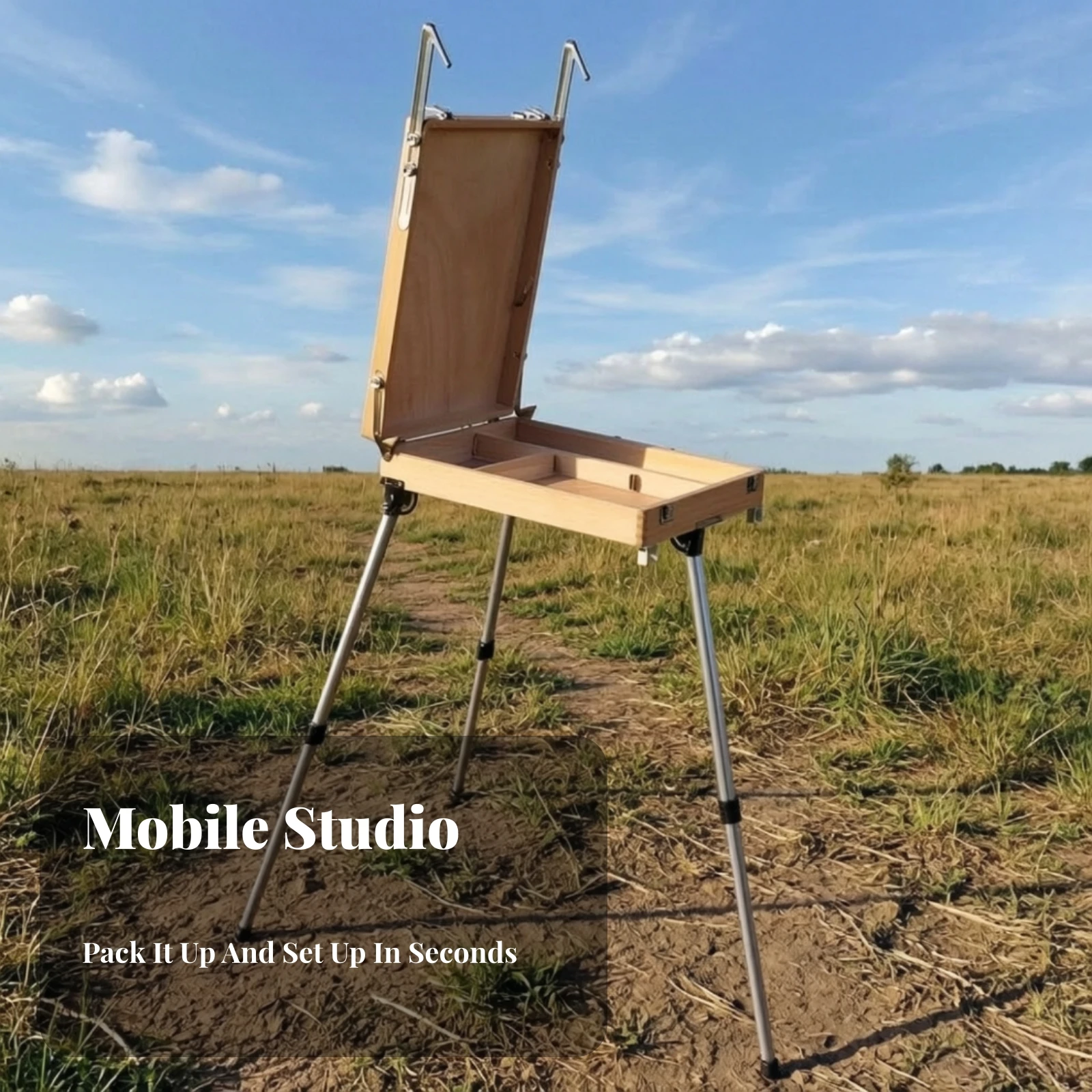 Artist Box with Folding Legs Compact Wooden Sketchbox Easel Box Easel Professional Versatile for Painters, Plein Air, Studio