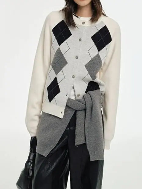 Retro geométrico redondo ne camere camisola de malha feminina outono inverno thiened longo sve aberto cardigan macio solto ajuste