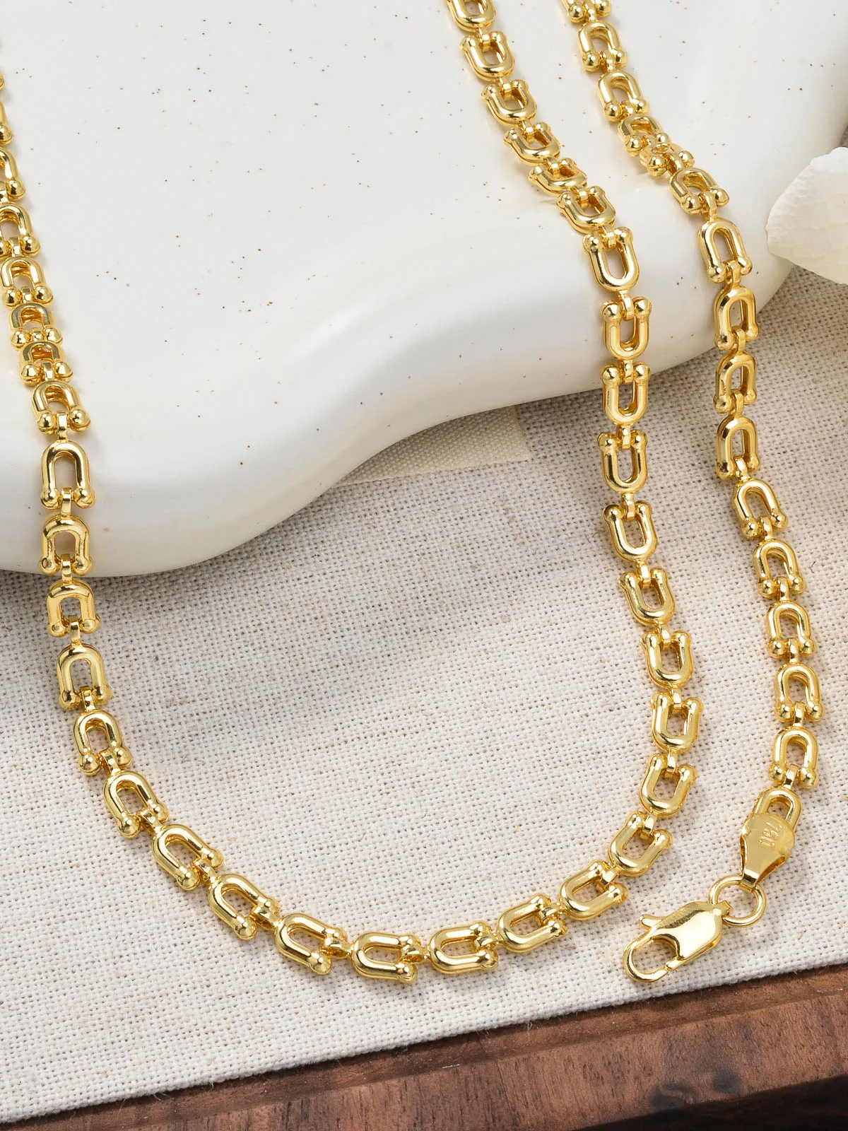 Women Gold Plated Jewelry Set Necklace Bracelet Byzantine Link Chain Waterproof Italy 750 Stamp Minimalist Choker Jewelry Gift