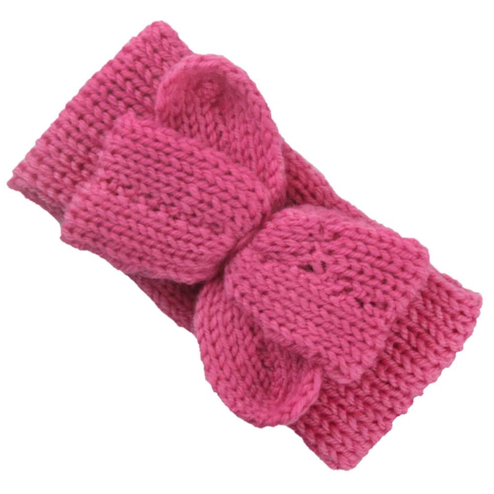

3Pcs Bowknot Knitted Hairbands Elastic Stretch Headbands Adjustable Ear Warmer for Autumn Pink