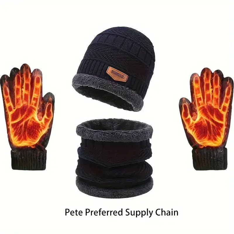 Winter Set - Hat, Scarf & Touchscreen Gloves (3PC) Thickened Wool for Men/Women Outdoor Riding (Warm)