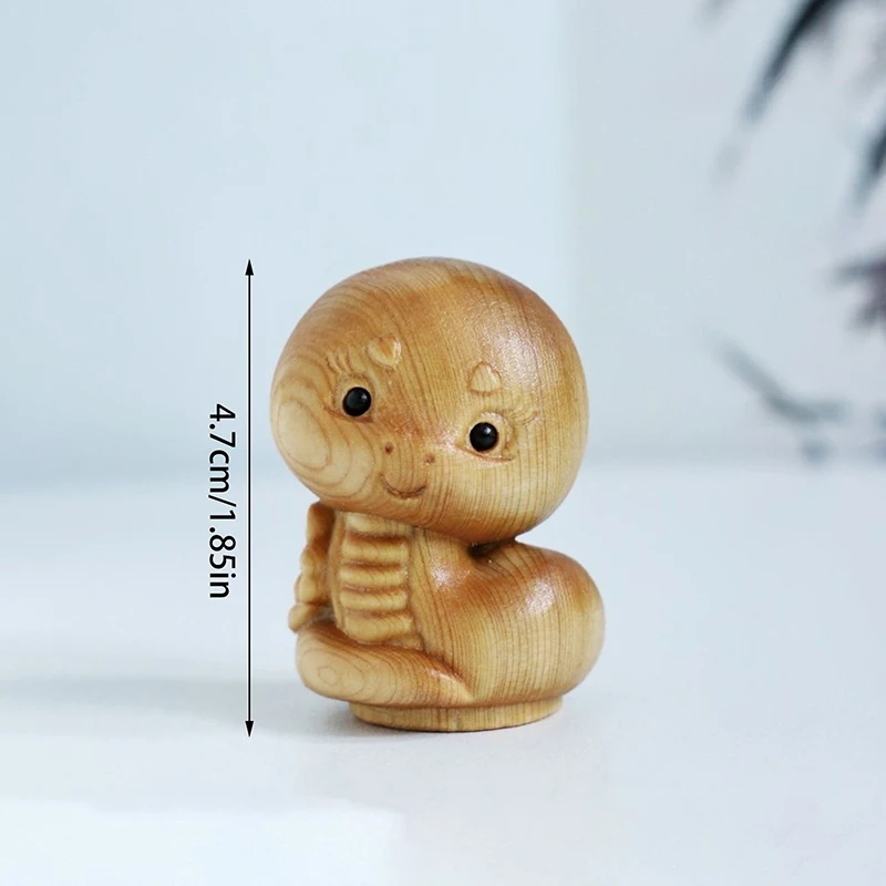 Mini adornos de serpiente de Año Nuevo Chino tallado en madera, estatua del zodiaco, lindo Animal de serpiente, decoración de escritorio de oficina, decoración de coche