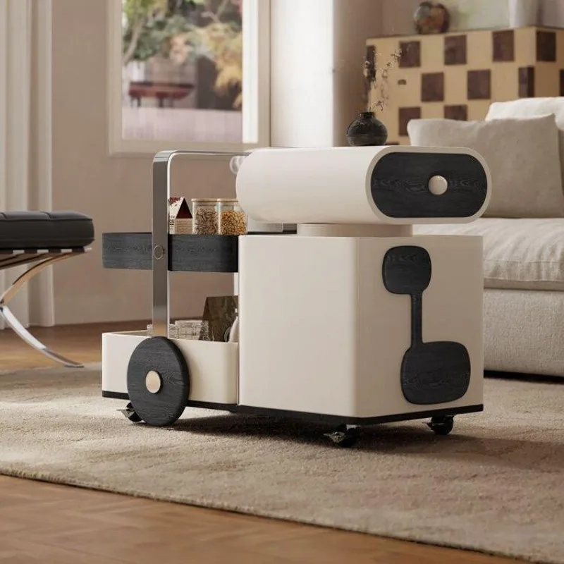 Minimalist trolley side table, movable modern simple living room sofa side cabinet, coffee table storage