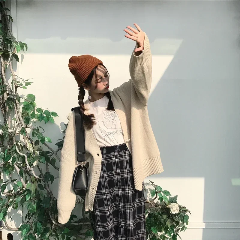 

Oversized Cardigan Women Thick Coat 2025 Autumn Winter Sweaters Tops Korean Retro Pull Femme Jacket Knit Black Cardigans