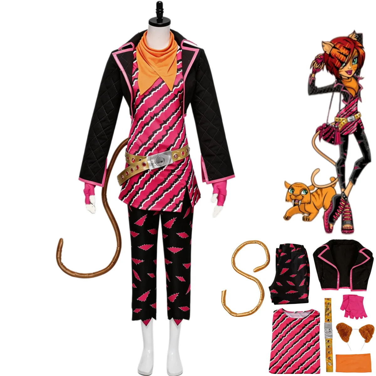 

Anime Toralei Stripe Cosplay Costume Bad Cat Pink Leopard Print Dress Coat Uniform Adult Woman Sexy Carnival Halloween Suit