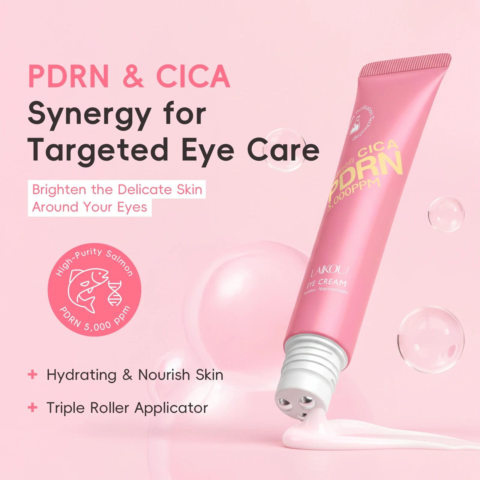 LAIKOU PDRN CICA Eye Cream 20g Nourish Skin Brighter-Looking Eyes with Caffeine Niacinamide & Collagen