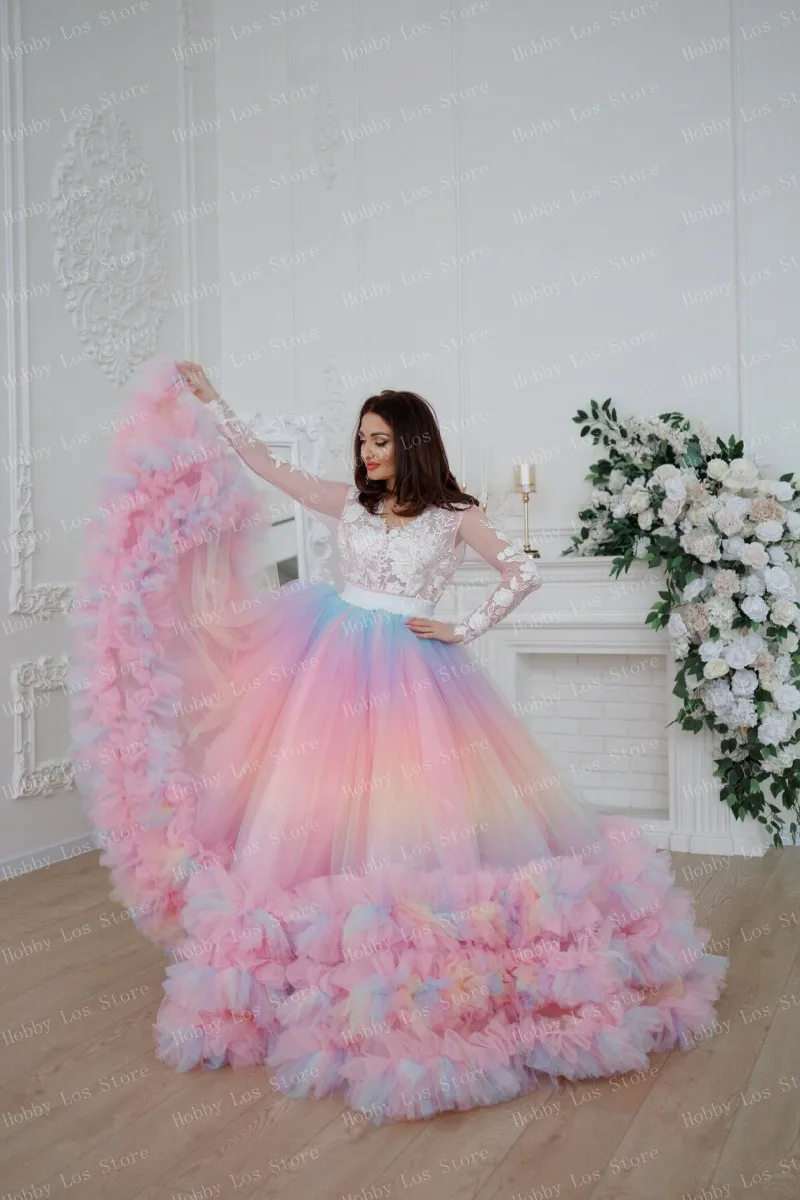 HOBBY Rainbow Tulle Skirt High Waist Ruffled Layered Tulle Ball Gown Custom Made Evening Skirt Ever Pretty Free Shipping