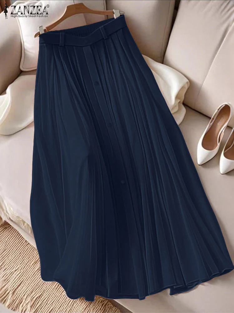 ZANZEA mode Jupes longues femmes automne élastique Wais Jupes décontracté plissé Faldas Saia 2025 élégant couleur unie fête Maxi bas