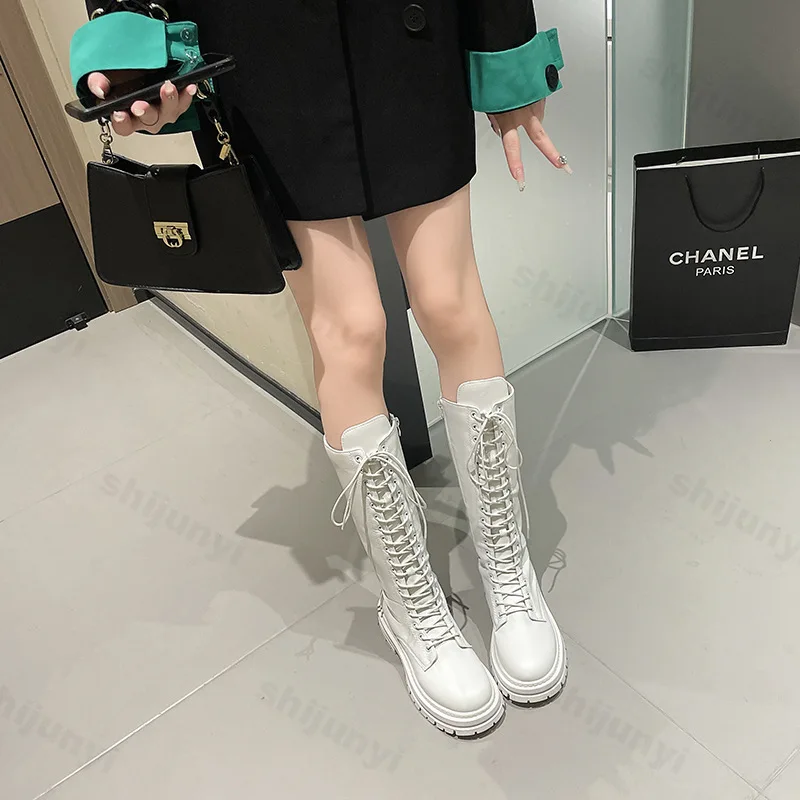 Women Knight's Boots Platform Chunky Shoes Fashion Knee High Boots Elegant 2025 Winter New Brand Lace Up Shoes Gladiator Botas