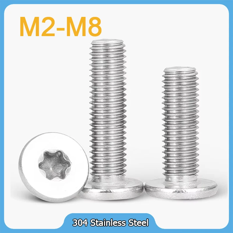 100pcs/lot 304 Stainless Steel CM Six-Lobe Torx Ultra Thin Super Low Flat Wafer Head Screw Bolt M1.6 M2 M2.5 M3 M4 M5 M6 M8