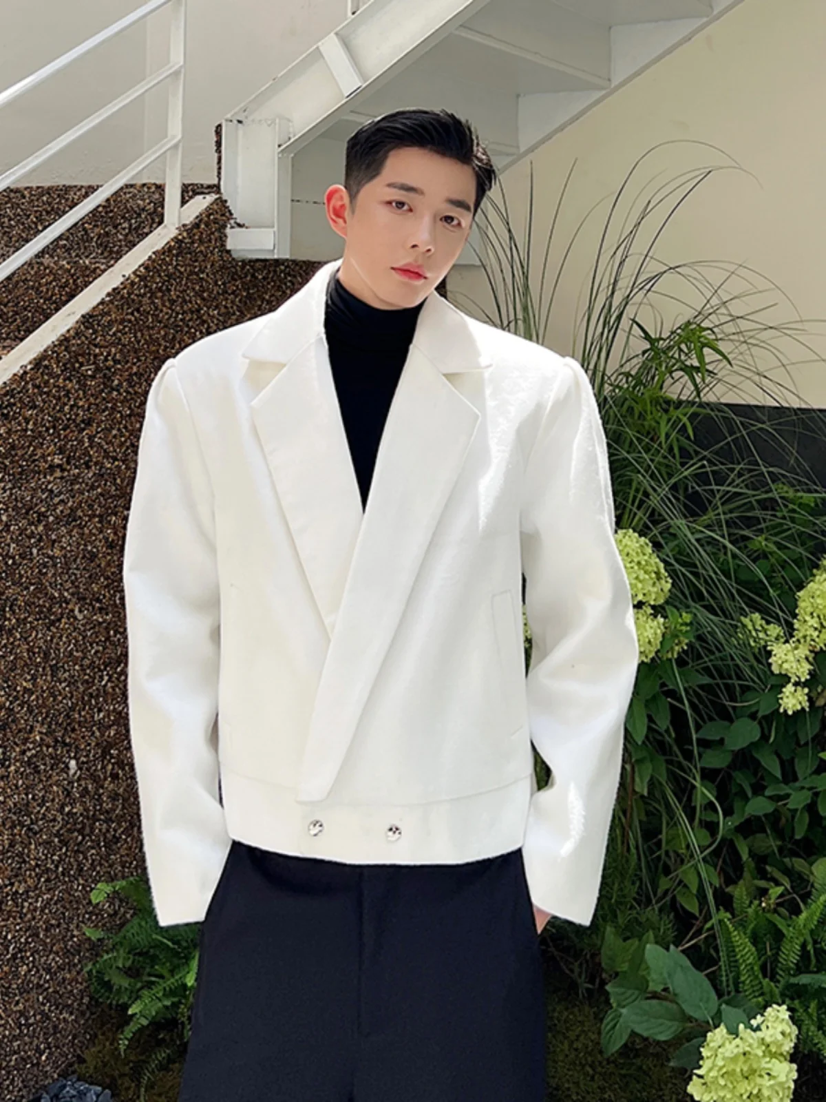

2023 Autumn Winter ort Sle Men's Woolen Jaet Korean Faion Versatile Personali Suit Collar Coat Youth ular Loose Fit