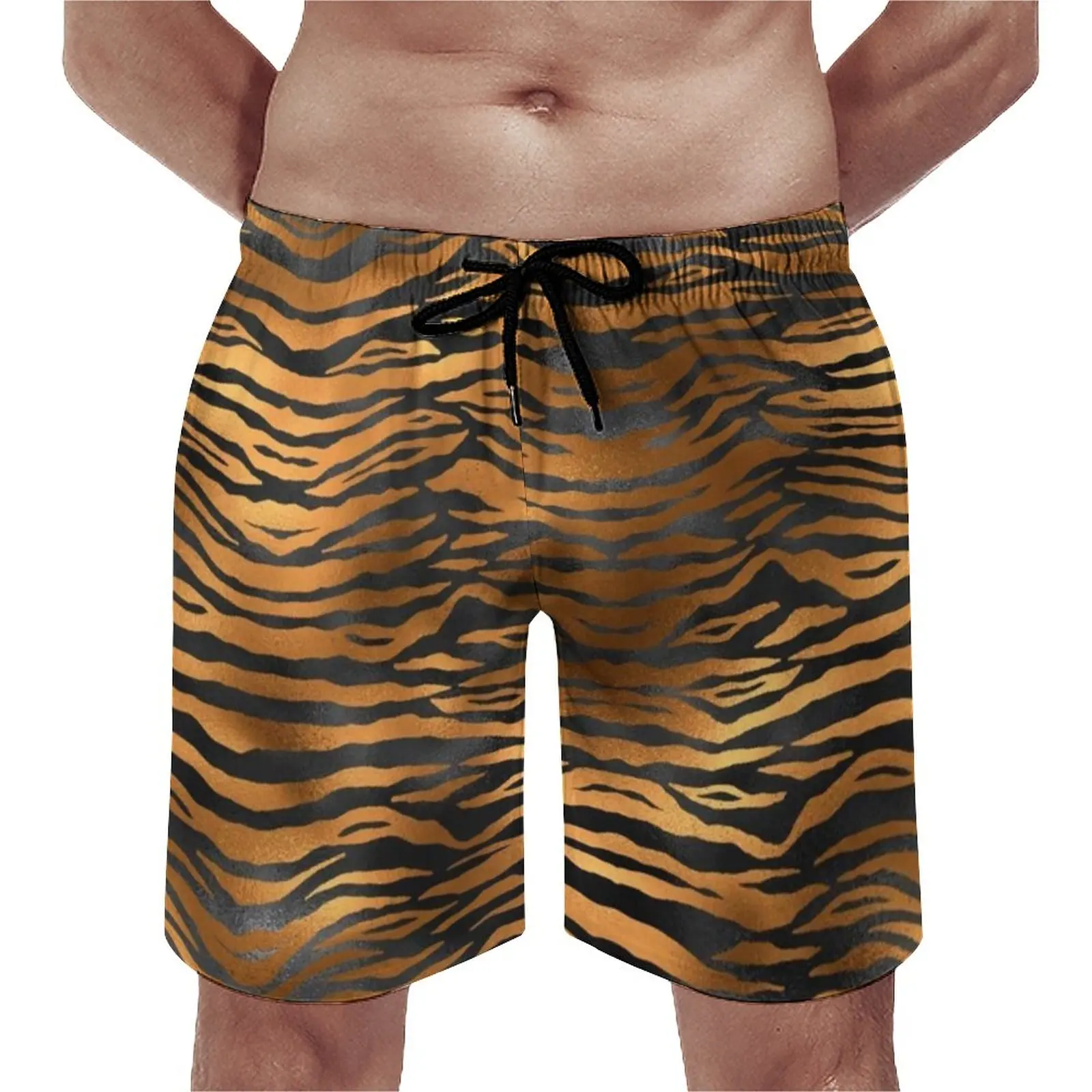 Tiger Print Stripes Board Shorts Print Men Beach Pants  Glam Black And Gold Large Size Swim Trunks Quality