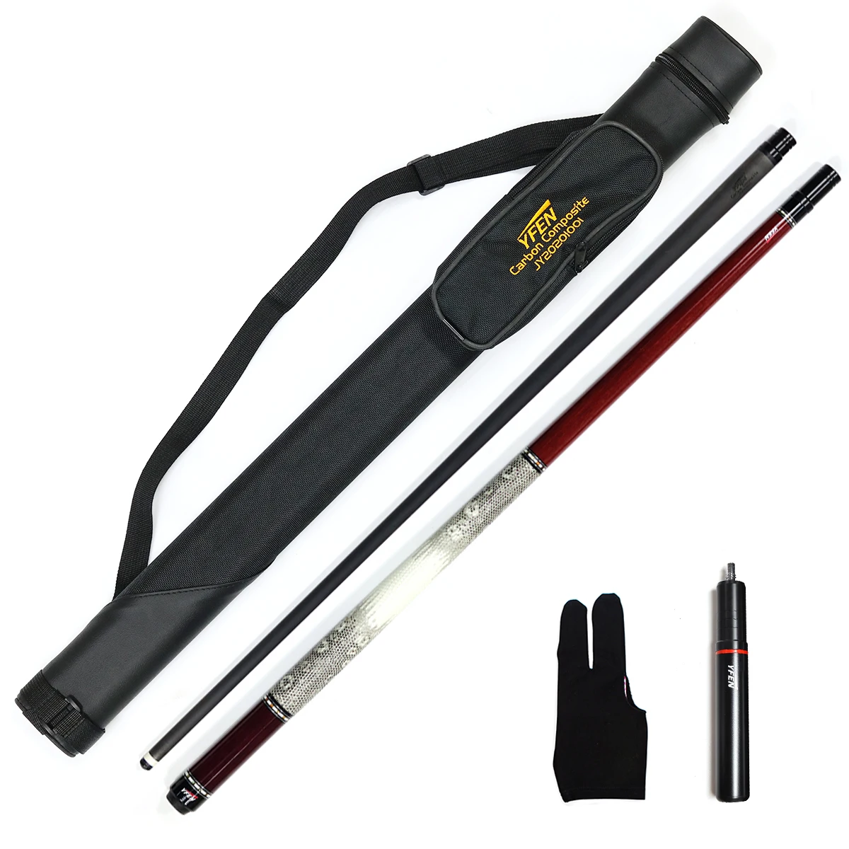 High-end YFen Billiard Pool Cue Set Carbon Fiber Shaft Pool Cue with Real Leather Cue Bag, Extension and Glove