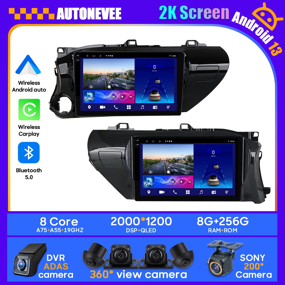 

Android Car For Toyota Hilux Pick Up AN120 2015-2020 Car Radio Multimedia Player Navigation Auto Head Unit DashCam HDR Stereo BT