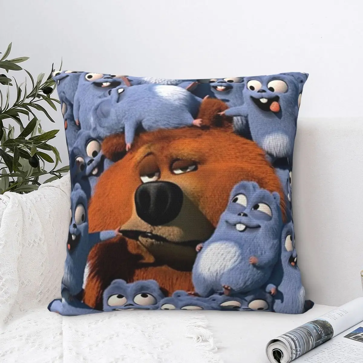 

Grizzy And The Lemmings Square Pillowcase Polyester Pillow Cover Zip Decorative Comfort Throw Pillow For Home Living Room